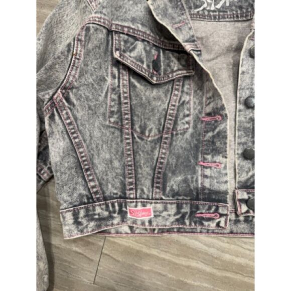 80s Vintage S.B. Blues Cropped Acid Wash Denim Jacket – Pink Stitching Size SM - Picture 3 of 5